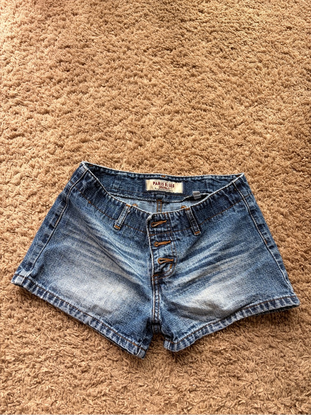 Paris Blues Medium Blue Button-Front High-Rise Jean Shorts